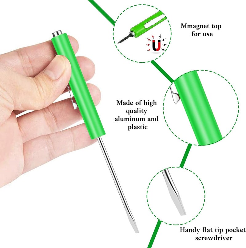 cssopenss 24 Pieces Pocket Screwdriver Mini Tops And magnetic pocket screwdriver ​with A Single Blade Head for Mechanical, Electrician (Green) - Image 3